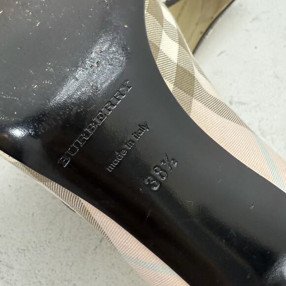 Burberry Nova Check Bow Heels Size 38.5 US 8 Pink Plaid Canvas Pumps Kitten Heel - Picture 8 of 9